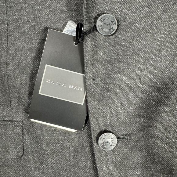 Zara Man (40) Premium Collection Sport Coat Blazer Elbow Patches Crest Pocket - Picture 12 of 16